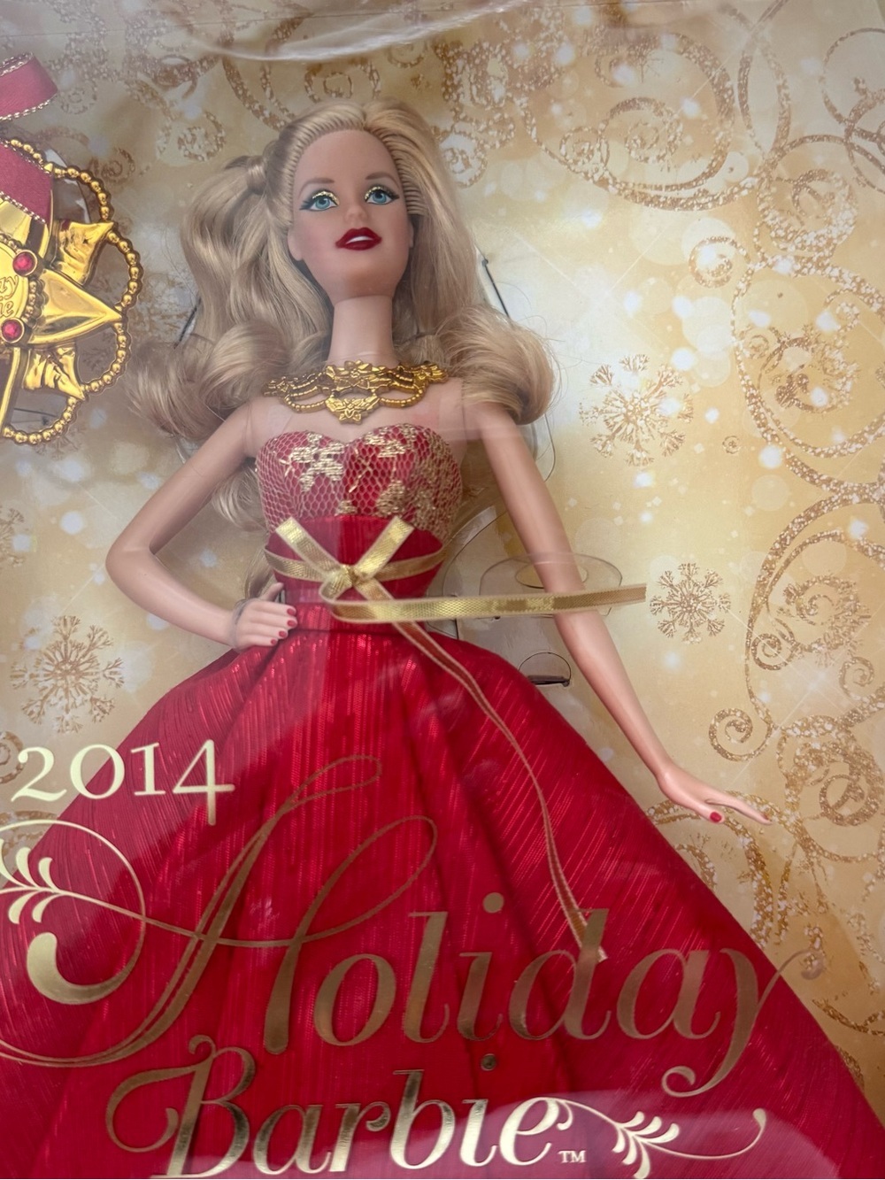 Barbie 2014 Holiday Barbie Doll in Red Gown with Gold Accents - Picture 3 of 4